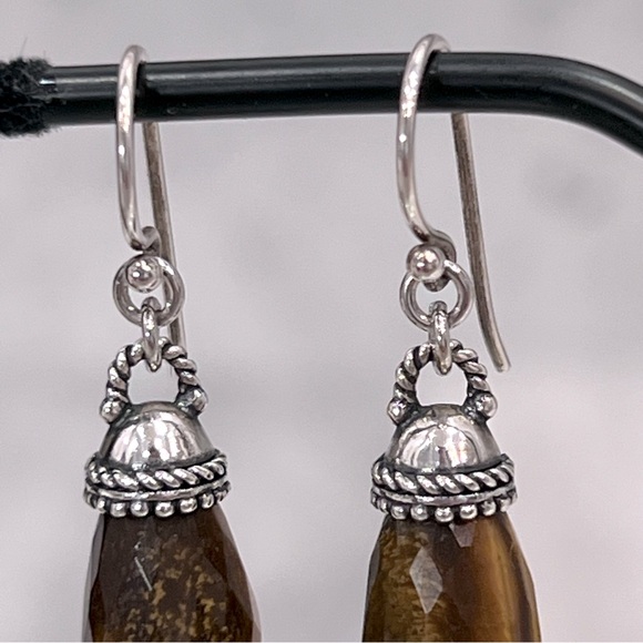 South African Tiger’s Eye Sterling Silver Crowned Drop Earrings - Picture 4 of 10